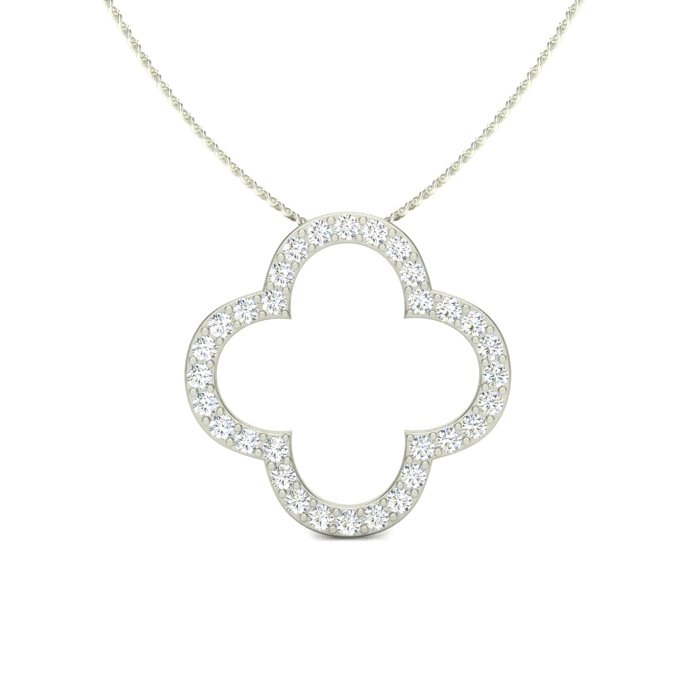 14k white gold open cross diamond pendant